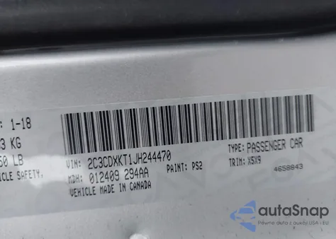 2018 Dodge Charger Police Awd из США, поврежденный, VIN 2C3CDXKT1JH244470